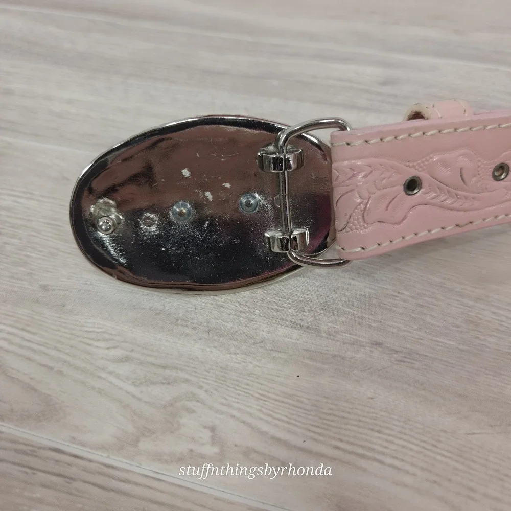 Nocona WESTERN Tooled Belt‎ & Horse Head Buckle Pink Genuine Leather 27
